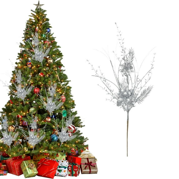 NWOKYZGH 1Pc Christmas Tree Picks Sprays Artificial Flower Glitter Berry Stem Ornaments Decorative Branches Twigs Sprigs Sticks for Xms Tree Vase DIY Wreath Crafts Fireplace