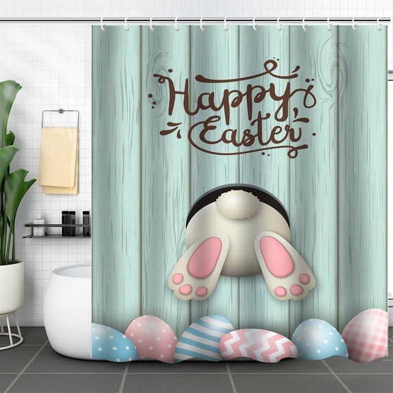 NWOKYZGH 1Pc Cute Easter Shower Curtain, Funny Bunny Vintage Flower Spring Shower Curtains for Bathroom, Retro Floral Shower Curtain Set with Hooks 70x78 Inches