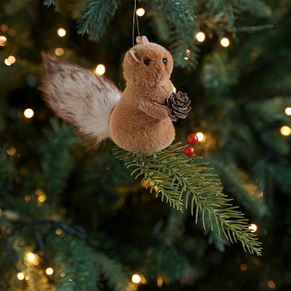 NWOKYZGH 1Pc Cute Furry Christmas Squirrel Ornaments Woodland Animal Faux Fur Plush Hanging Ornament Simulation forest Animal Christmas Tree Decoration for Holiday Home Party Gift