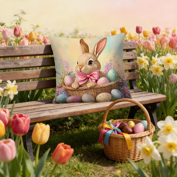 NWOKYZGH 1Pc Easter Pillow Covers 17x17 Inch Bunny Eggs Throw Pillow Covers Happy Easter Decorative Pillowcase Cushion Case for Home Sofa Living Room Farmhouse Decorations
