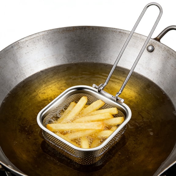 NWOKYZGH 1Pc Mini Square Fry Basket Bulk Stainless Steel French Fry Holder Food Baskets for Serving Fryer Container with Handle Reusable Small Deep Fryer Holder for Home Kitchen Decor