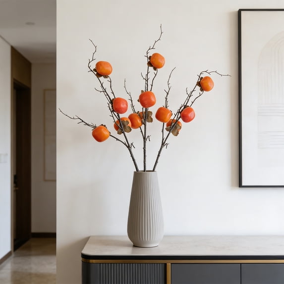 NWOKYZGH 1Pc Orange Artificial Persimmon Fruit Stem, 28.3 Inch, for Home and office Decor
