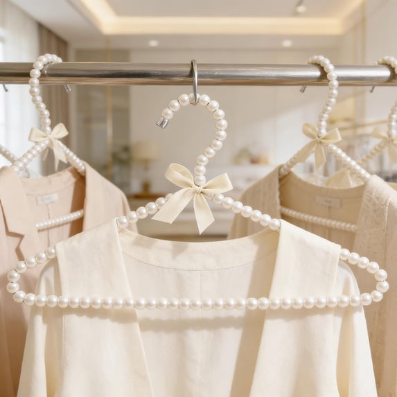 NWOKYZGH 1Pc Pearl Beaded Clothes Hanger, Mini Pearl Beads Small Plastic Clothes Hangers with Ribbon