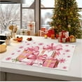 thumbnail image 1 of NWOKYZGH 1Pc Pink Christmas Placemats Pink Santa Claus Snowman Merry Christmas Placemats Winter Table Mats for Party Kitchen Dining Decoration 11 x 19 Inch, 1 of 6