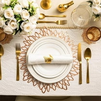 NWOKYZGH 1Pc Placemats Round Hollow Out Flowers Place Mats for Dining Table Pressed Vinyl Blooming Leaf Table Mats for Holiday Party Wedding Accent Centerpiece Dinner Table Decoration