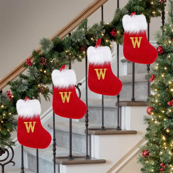 NWOKYZGH 1Pc Red Christmas Stockings with Letters, Super Soft Christmas Stockings Large Monogram Stockings Red Letter Stockings for Christmas Holiday Xmas Gift