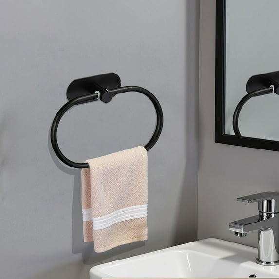 NWOKYZGH 1Pc Self Adhesive Towel Ring for Bathroom Stainless Steel Adhesive Hand Towel Holder No Drilling Modern Hand Towel Hanger Stick on Wall Brushed Nickel