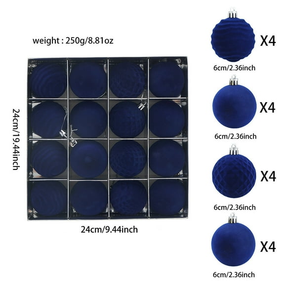 NWOKYZGH 2.36inch Velvet Christmas Ornaments for Xmas Tree, 16pcs Flocked Christmas Balls Set Assortment for Holiday Decor