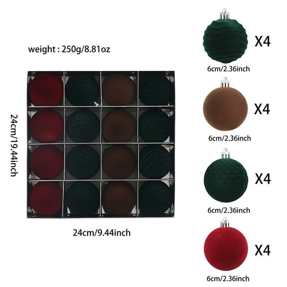 NWOKYZGH 2.36inch Velvet Christmas Ornaments for Xmas Tree, 16pcs Flocked Christmas Balls Set Assortment for Holiday Decor