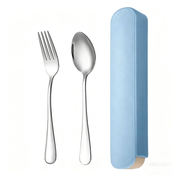 NWOKYZGH 2 Pcs Travel Utensils with Case, Reusable Lunch Box Silverware Set, Stainless Steel Portable Cutlery Set fork Spoon Flatware for Work Camping office Picnic Adult Kid