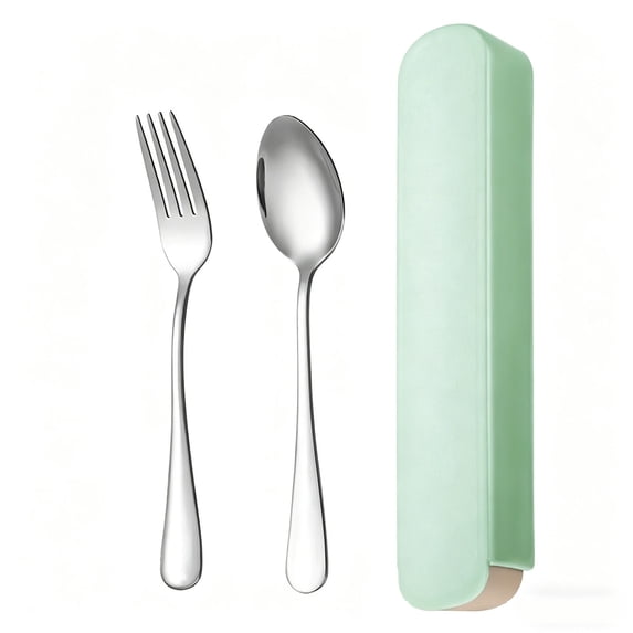 NWOKYZGH 2 Pcs Travel Utensils with Case, Reusable Lunch Box Silverware Set, Stainless Steel Portable Cutlery Set fork Spoon Flatware for Work Camping office Picnic Adult Kid