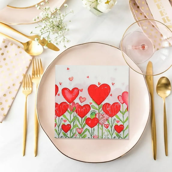 NWOKYZGH 20 Pack Valentine’s Day Paper Napkins Pink Watercolor Heart Disposable Luncheon Dinner Napkins for Party Supplies Table Decor