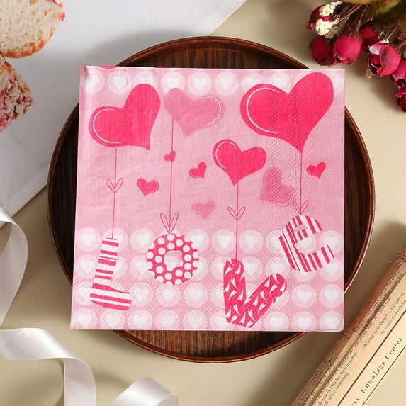 NWOKYZGH 20 Valentine Disposable Paper Decorative Luncheon Napkins, Tiny Love Hearts Hand Towel for Party Lunch Dinner Kitchen Bathroom