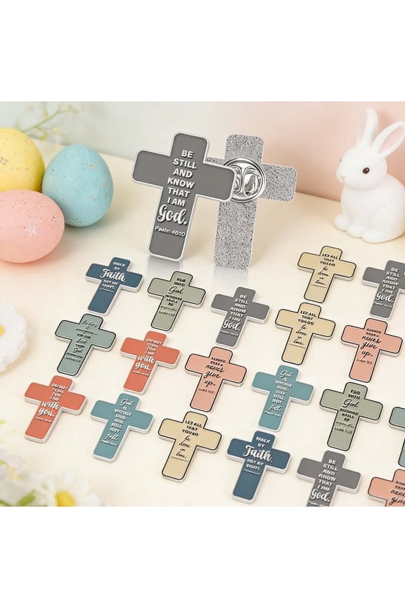 24Pcs Christian Jesus Enamel Pin Religious Cross Metal Lapel Brooch Bulk Easter Gift for Church Believer Youth Group