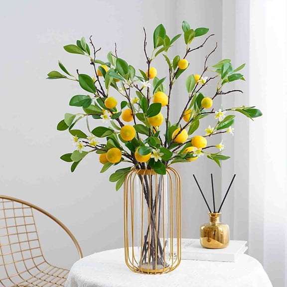 NWOKYZGH 2Pcs Artificial Lemon Branches for Vases Greenery Stems with Faux Fruits Realistic Lifelike Fake Lemon Tree Branch for Home, Dining Table, Kitchen Decor