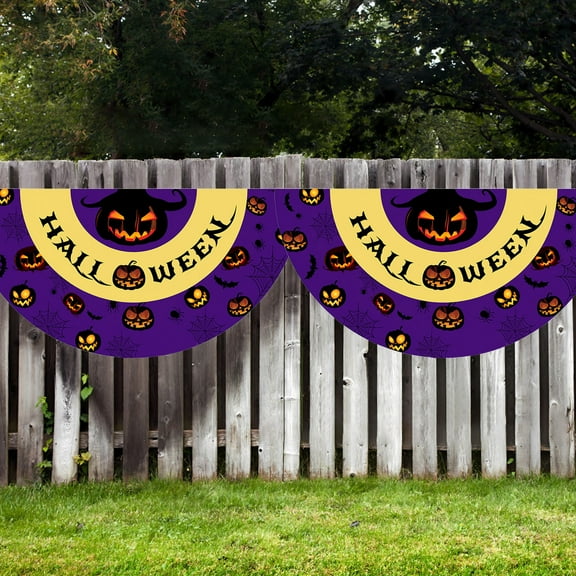 NWOKYZGH 2Pcs Halloween Flags Halloween Fan Flags Banners Halloween Courtyard Fences Wall Hangings Indoor and Outdoor Decorations