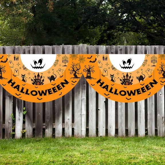 NWOKYZGH 2Pcs Halloween Flags Halloween Fan Flags Banners Halloween Courtyard Fences Wall Hangings Indoor and Outdoor Decorations