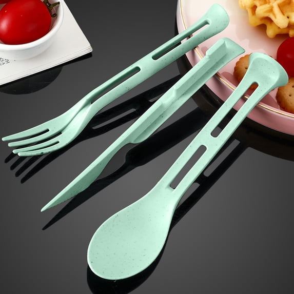 NWOKYZGH 3PCS Wheat Straw Cutlery, Reusable Utensils Set Portable Travel 3 in 1 Spoon fork Knife Tableware, Eco-Friendly, BPA Free, Flatware for Kids Adults, Travel Picnic Camping