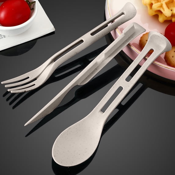 NWOKYZGH 3PCS Wheat Straw Cutlery, Reusable Utensils Set Portable Travel 3 in 1 Spoon fork Knife Tableware, Eco-Friendly, BPA Free, Flatware for Kids Adults, Travel Picnic Camping