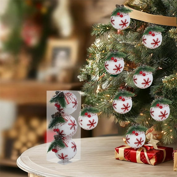 NWOKYZGH 3Pcs Christmas Ball Ornaments Rustic Christmas Ornaments Plaid Foam Burlap Ornament Xmas Tree Hanging Decorations for Party Anniversary Decor