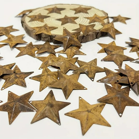 NWOKYZGH 50Pcs Vintage Metal Barn Star Rusty Antique Primitives Tin Steel Stars with Holes Original Rustic Iron Ornament Retro Accents for Christmas Patriotic Crafts Home Farmhouse
