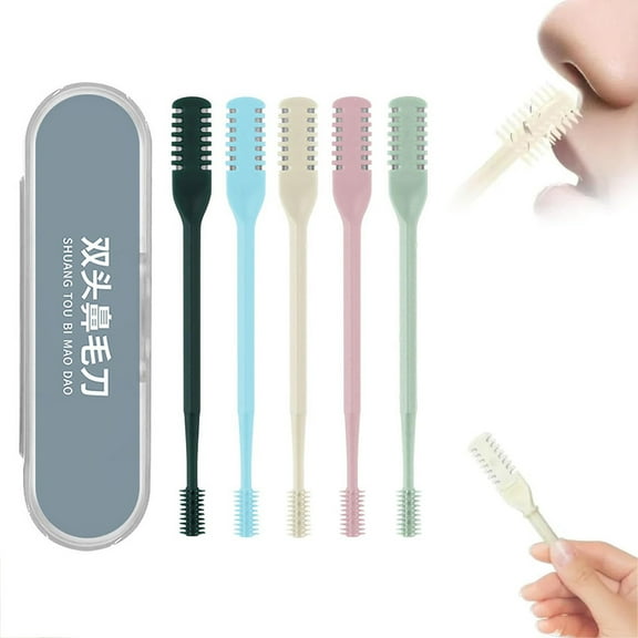 NWOKYZGH 5PCS 2-in-1 Nasal Hair Cutter for Women Upgrade Double Sided Nose Hairs Knife Soft Cleaning Brush with Ear Picker Nose Hair Trimmer for Women Men 360° Nostril Hairs Remover Tool