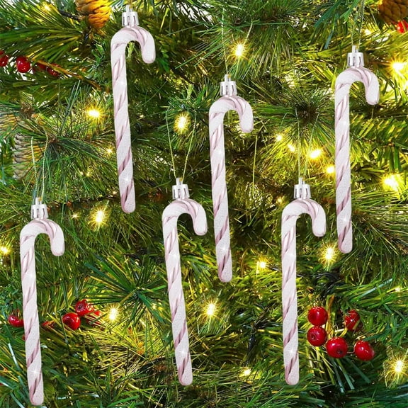 NWOKYZGH 6Pcs Candy Cane Christmas Decorations, Pink and White Candy Cane Decoration Christmas Hanging Ornaments for Christmas Tree Xmas Holiday Party Supplies Decoration Favors