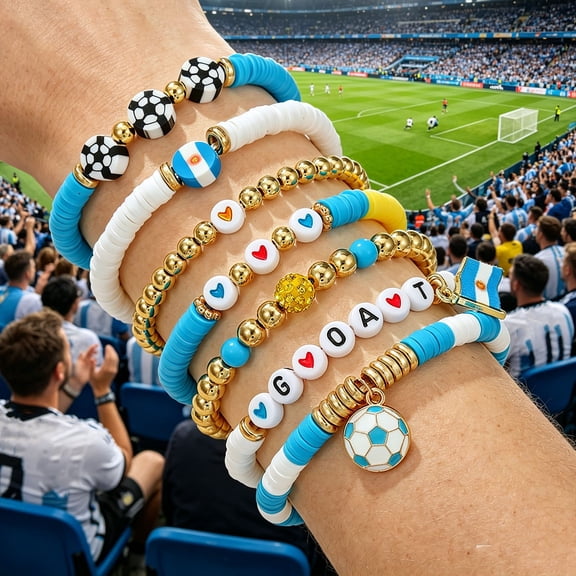 NWOKYZGH 7Pcs Soccer Bracelets for Women Men, Match Day Team Pride Accessories, Game Day Flag Color Wristband