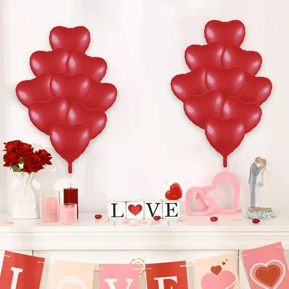 NWOKYZGH 9Pcs Red Heart Foil Balloons, Mylar Love Heart Helium Balloons for Wedding, Birthday Party, Valentines Day, Engagement Anniversary Party, Baby Shower Decorations