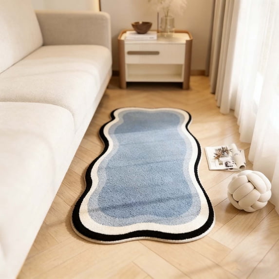 NWOKYZGH Bathroom Rug Runner, Cute Long Bathroom Rug with Irregular Shaped Absorbent Non Slip, 15x47 Inch Machine Washable Soft Shaggy Microfiber Bath Mat for Floor, Tub, Shower