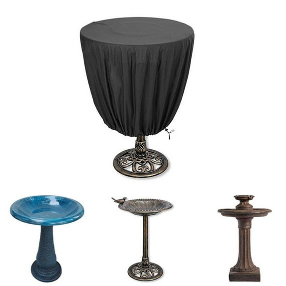 NWOKYZGH Bird Bath Cover 18" H × 25" D Inches Black Oxford Fabric All-Weather Fountain Dust Cover with Drawstring Waterproof Protective Cover for Outdoor Patio Garden