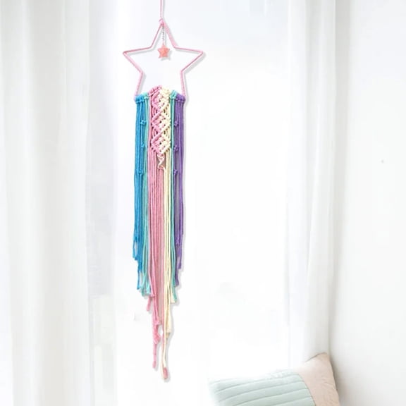 NWOKYZGH Boho Macrame Woven Wall Hanging, Crochet Crescent Moon Star Dreamcher with Long Tassel- Cotton Handmade Bohemian Home Decor Decoration Art Craft for Kids Bedroom Dorm Room