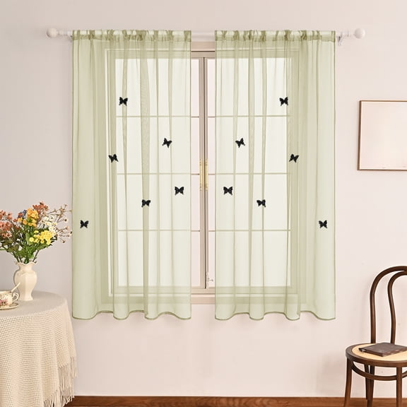 NWOKYZGH Butterfly Sheer Curtains for Living Room Window Screen Mesh Sheer Voile with Beads Rod Pocket Tulle Modern Elegant Sheer Drape Door Divider 1 Panel