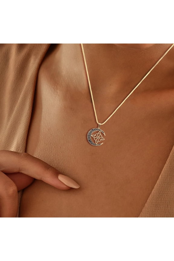Celtic Knots Necklace, Stainless Steel Celtic Crescent Moon Triquetra Knot Pendant, Box Chain, Celtic Jewelry Gift