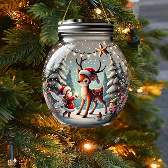 NWOKYZGH Christmas Acrylic Ornaments Hanging Decor Retro Round Christmas Tree Hanging Decoration Deer and Fairy Pattern for Xmas Home Winter Party