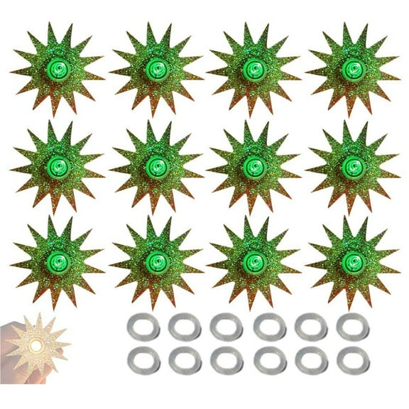 NWOKYZGH Christmas Bulb Reflectors for Holiday Lights 12 Sets Vintage Star Light Reflector Covers for C9 Bulbs Glitter Green Gold Plastic Reflectors for Christmas Tree
