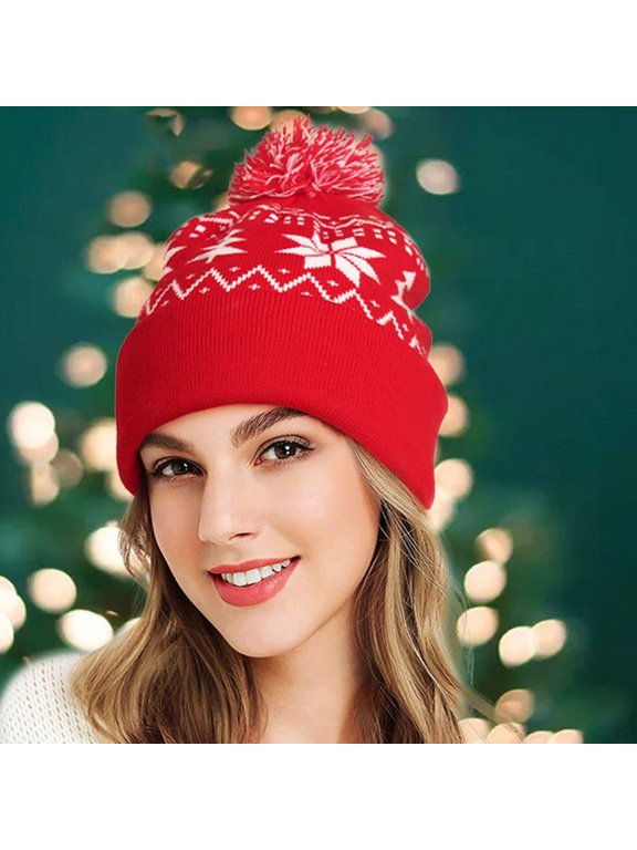 Christmas Cable Knitted Santa Hat Xmas Holiday Crochet Beanie Pom Pom Cap Adults Unisex New Year Festive Party Supplies