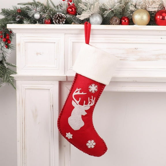 NWOKYZGH Christmas Stockings, Personalized Christmas Stocking Deer Santa Non-Woven Xmas Stocking,Fireplace Hanging Stockings boots for Holiday Christmas Decor
