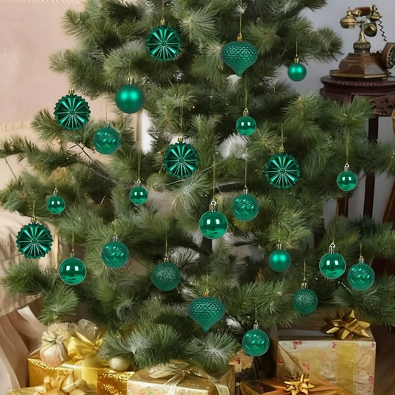 NWOKYZGH Christmas Tree Ornaments Set, 48 Pack Assorted Shatterproof Hanging Balls Decorations, Plastic Bulbs Bulk with Lanyard for Home Holiday Party Decor