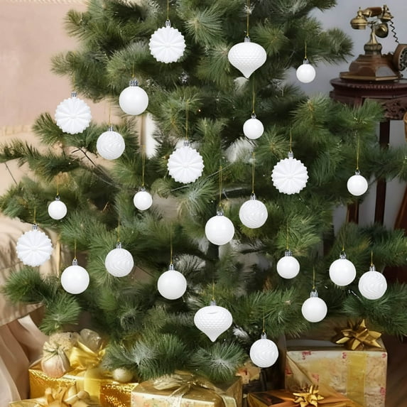 NWOKYZGH Christmas Tree Ornaments Set, 48 Pack Assorted Shatterproof Hanging Balls Decorations, Plastic Bulbs Bulk with Lanyard for Home Holiday Party Decor