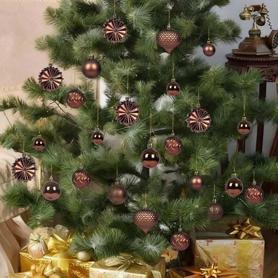 NWOKYZGH Christmas Tree Ornaments Set, 48 Pack Assorted Shatterproof Hanging Balls Decorations, Plastic Bulbs Bulk with Lanyard for Home Holiday Party Decor