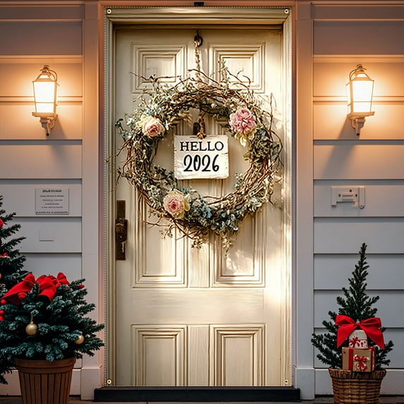 NWOKYZGH Christmas Wreath Door Cover Holiday Decorations Door Banner Festive Polyester Backdrop Indoor Outdoor Xmas Decor for Kids Gifts Decoration
