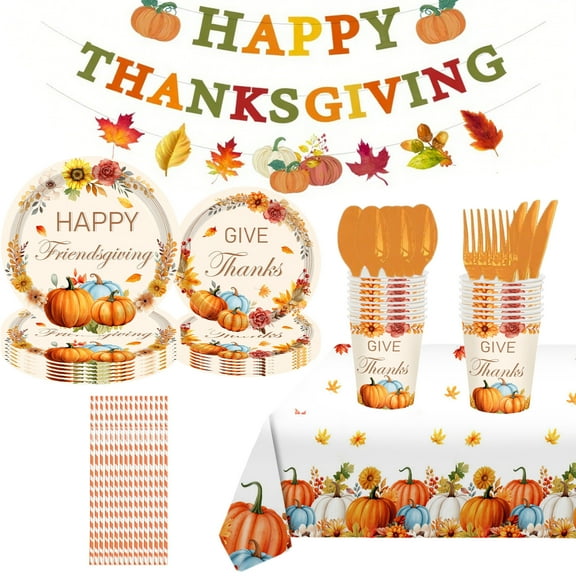 NWOKYZGH Fall Maple Leaf Pumpkin Thanksgiving Fall theme Disposable Paper Plates Tablecloth Paper Towel Party Set Decoration Supplies