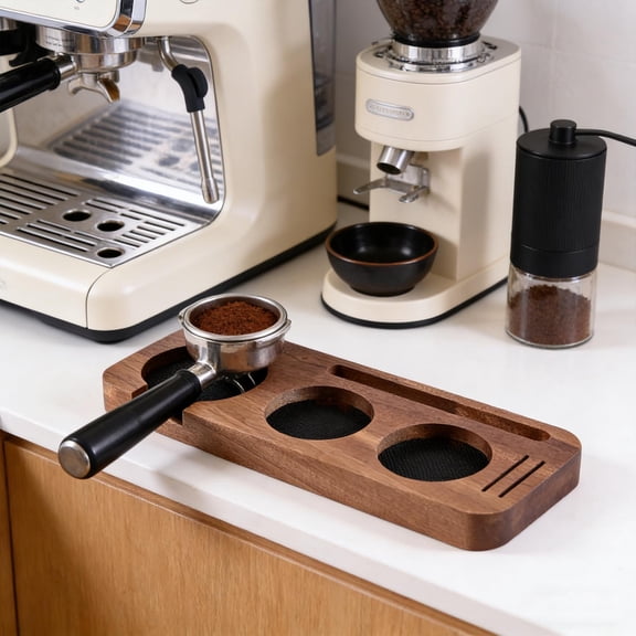 NWOKYZGH Compact Espresso Tamping Mat, Wooden Coffee Tamping Station, Gift for Espresso Lovers, Accessories for Baristas
