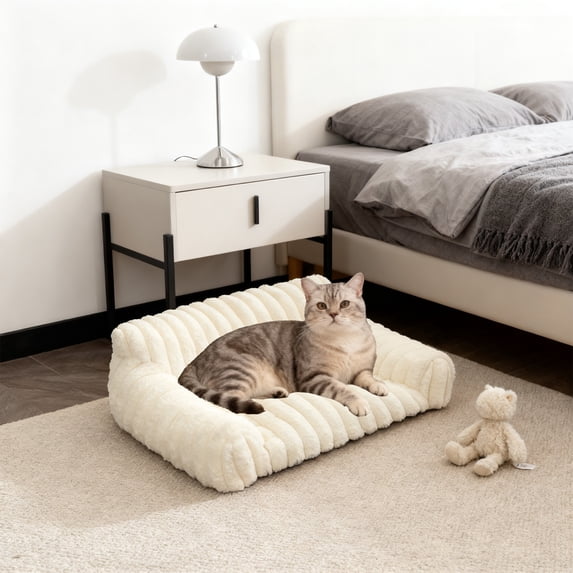 NWOKYZGH Cute Couch for Pets - Fluffy beds with Premium Soft Corduroy Fleece, Fuzzys beds for Indoors, Supportive Pet Sofa