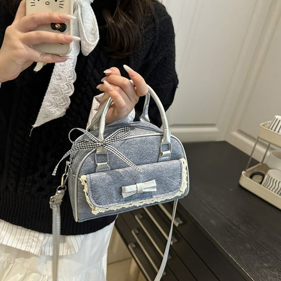 NWOKYZGH Denim Purse with Bow Crossbody Shoulder Bag Bling Small Jean Purses for Women Aesthetic Handbags