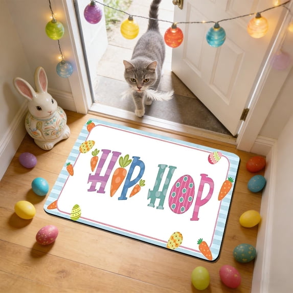 NWOKYZGH Easter Egg Bunny Door Mat Kitchen Mats, Indoor Outdoor Rugs, Cushioned Anti Fatigue Absorbent Kitchen Rug, Non-Slip Standing Desk Mat, Front Door Rug for Floor, Bathroom, Sink