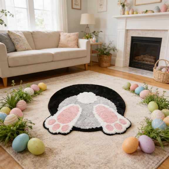 NWOKYZGH Easter Spring Bunny Tail Plush Cotton Rug Spring Floor Mats Bath Rugs Non Slip Area Rug for Bedroom Living Room Home Decor
