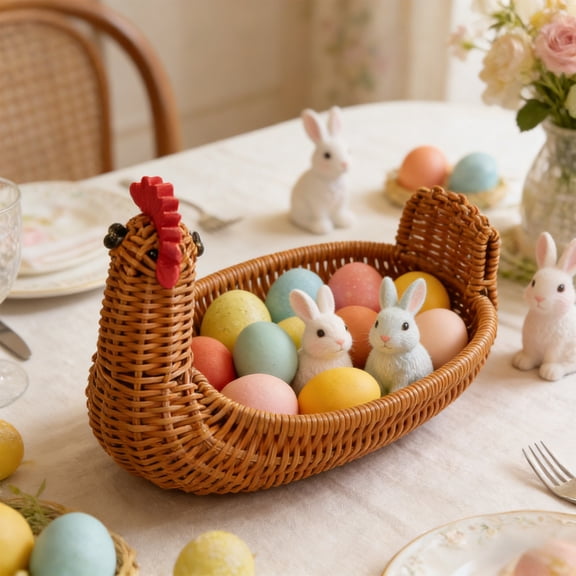 NWOKYZGH Easter Woven Rattan Storage Basket for Fruits and Vegetables with Open Design Decorative Kitchen Countertop Organizer