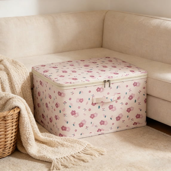 NWOKYZGH Floral Storage Bins with Zipper Lids Storage Boxes Baskets Cubes with Handles Collapsible Washable Oxford Cloth Closet Shelf Clothes Organizer Containers